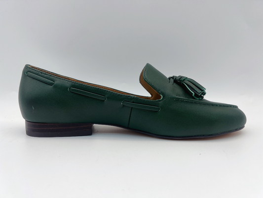 Loafers выскальзывания кожаных ботинок женщин моды плоские темные ые-зелен не